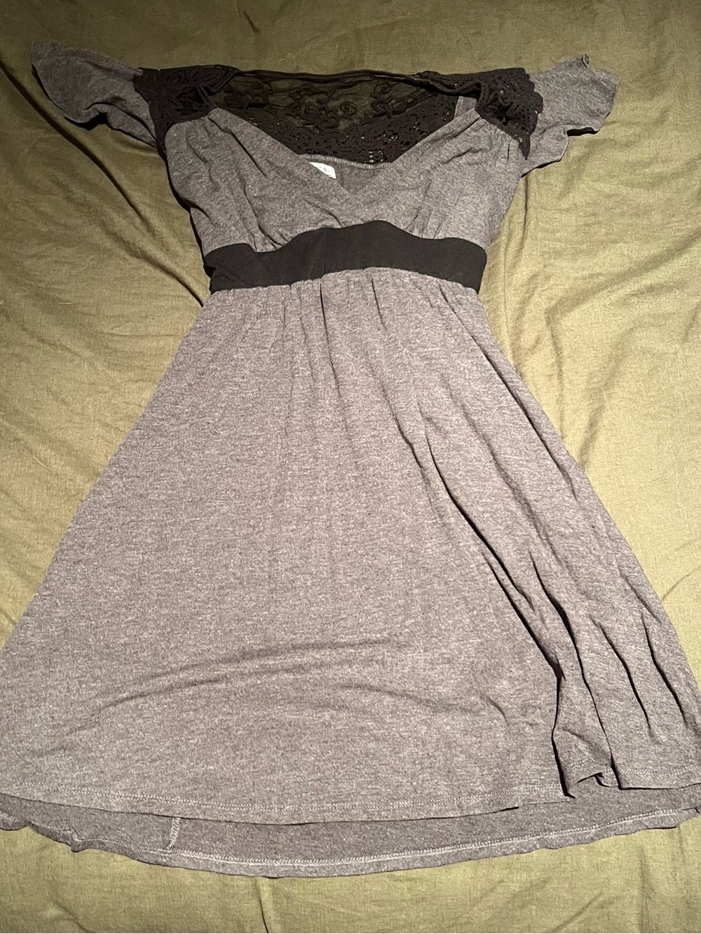 Speechless Gray Knit Midi Dress with Black Lace Yoke